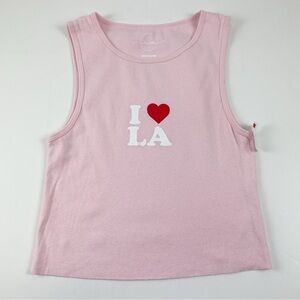 HiRes Tank Top Juniors Medium Pink Sleeveless I Heart Love LA Cotton NWT NEW